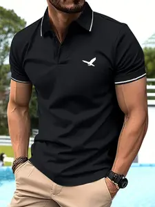 Men’s lightweight summer polo shirt with a bird motif print, turn-down collar, short sleeves, and button closure—fashionable for casual wear, sports, travel, business, golf, fishing, and camping; also suitable as a gift for boyfriends or husbands.