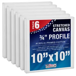 10 x 10 inch Stretched Canvas 12-Ounce Triple Primed, 6-Pack - Professional Artist Quality White Blank 3/4" Profile, 100% Cotton, Heavy-Weight Gesso