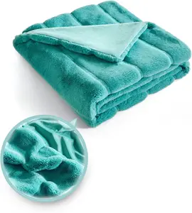 Teal Faux   Throw Blanket,   Dual-Sided Cozy Soft Blankets, Plush Fuzzy Fluffy Blanket for Couch Bed Sofa, Machine Washable, 60" x 80"