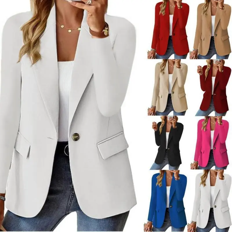 Women's Chic Cardigan Blazer - Elegant Solid Color Full Sleeves Open Front Minimalist Autumn Sports Outerwear Suit Jacket, Longsleeves, Sporty Chic, Chic Sports Outerwear