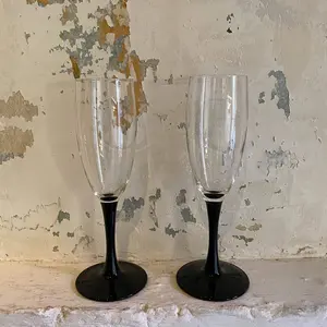 Retro Glass With Black Stems Flute Set