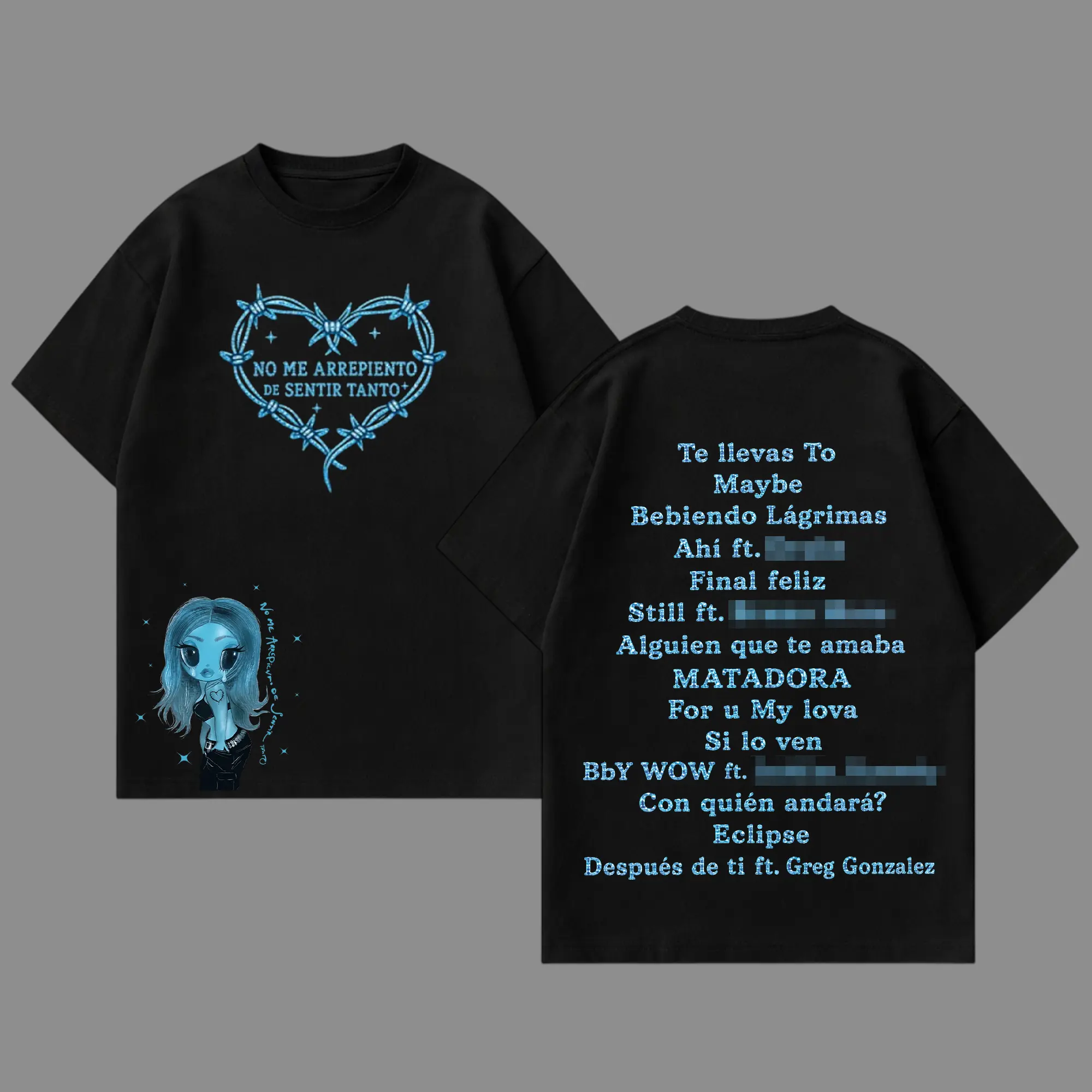 New Album No Me Arrepiento De Sentir Tanto Track list V2 Premium Cotton T-Shirt - La Bichota Latin Queen Graphic Tee, Latin Pop Concert Tour Merch, Cute Festival Summer Shirt, Unisex Gift for Latin Fans