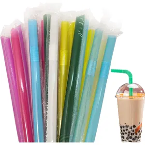 100 count Individually Wrapped  Smoothie Straws, Colorful Bendy Drinking Straws, 0.43" Diameter and 8.3" long, Plastic Straw Disposable, Boba Milkshake Drinking Straw with Pointed Tip
