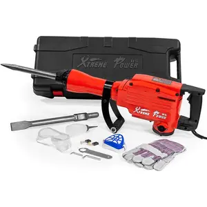 XtremepowerUS 2200W Demolition Jack Hammer Flat Chisel Bull Point Chisel Bits Demo Chipping Hammer Concrete Pavement Breaker DIY Construction Concrete Floor Breaker Punch Drill