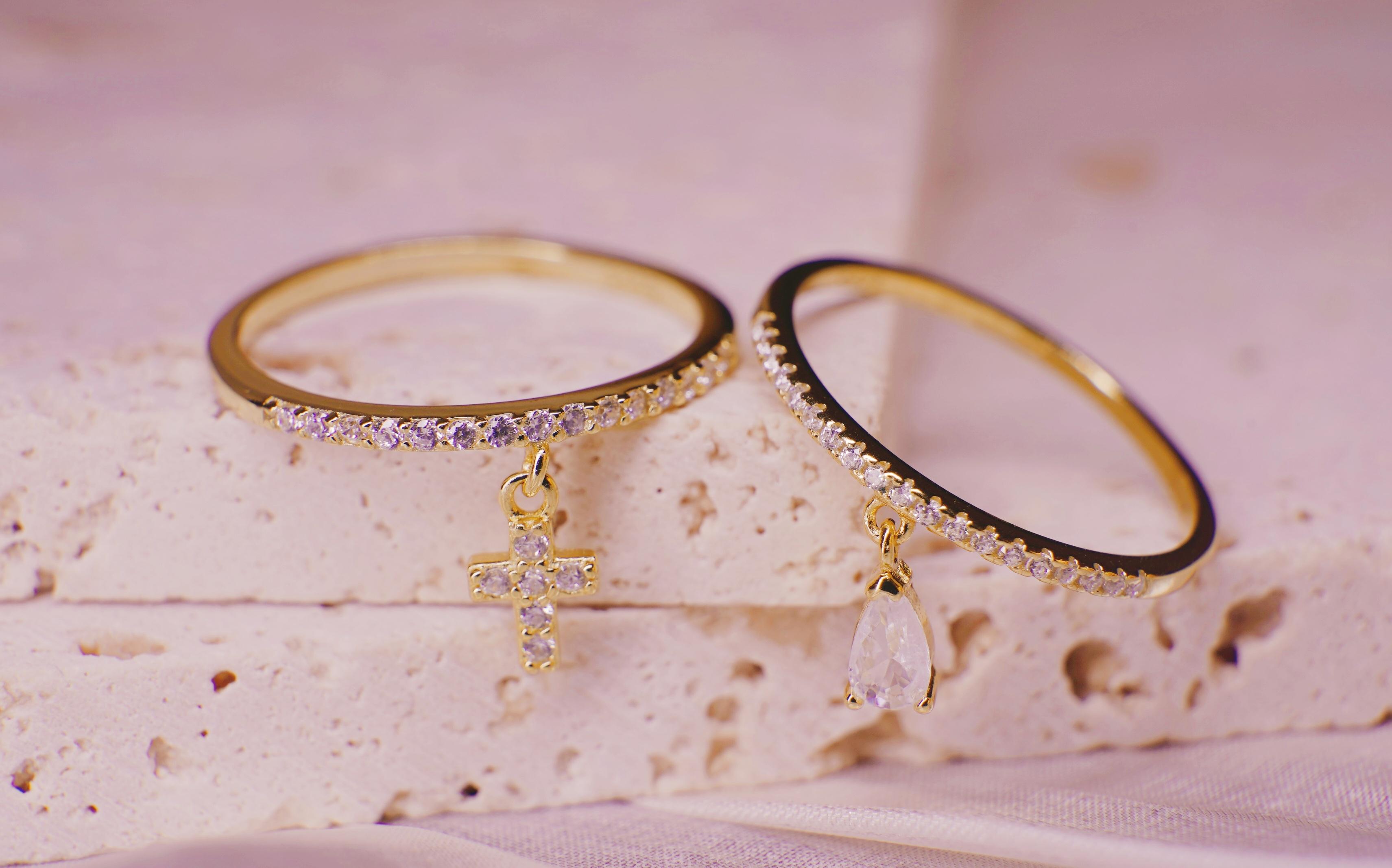 18K Gold Plated 925 Silver Cross-Shaped/Teardrop-Shaped With Zircons Pendant Ring