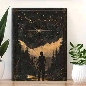 1pc Sagittarius Zodiac Wall Art Framed Poster - 12x16 Inch Black & Golden Astrology Chart with Sagittarius Centaur & & Symbol - Birthday Gift for Sagittarius /, Room Decor for 30 Days//10 Years/30 Years, 2D Flat, Perfect for Room Decor	