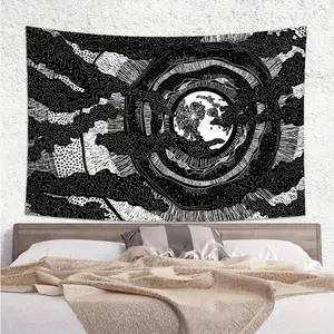 Moon Tapestry Black And White Tapestry | Gothic Tapestry Textile Wall Art | Witch Tapestry Dorm Room Decor
