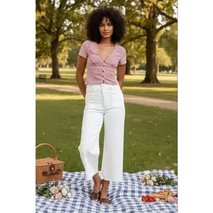 Judy Blue High Waist Front Patch Pocket Wide Leg Cropped Jeans