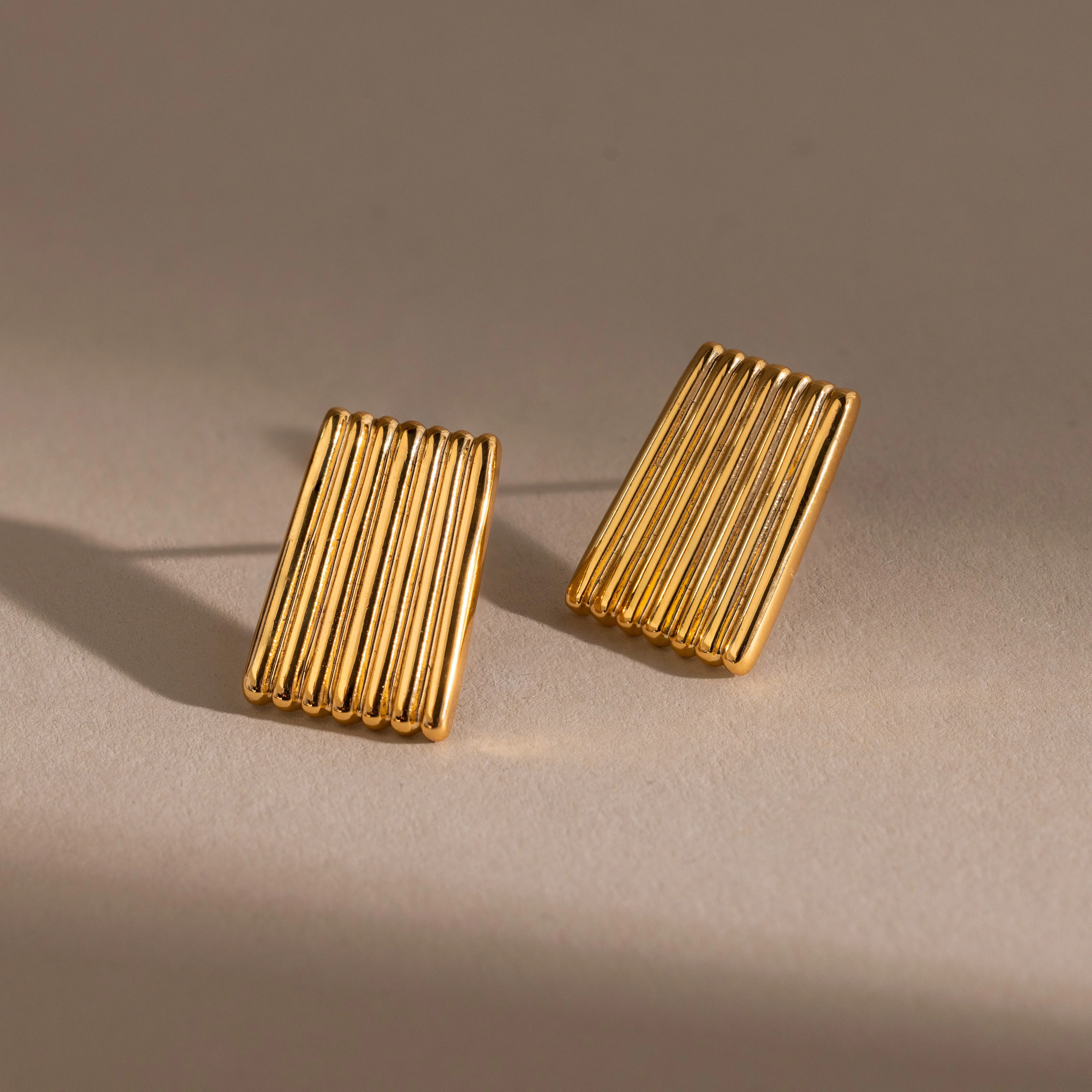 Ribbed Earrings by Caitlyn Minimalist - Chunky Rectangular Stud Earrings - Gold Statement Earrings - Minimalist Jewelry - Best Friend Gift