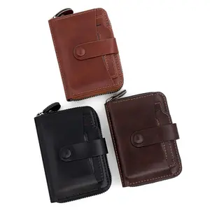Fashion Men's Accordion Card Case Large Capacity PU Leather Card Sleeve ID Holder Coin Purse with Button & Zipper Closure Brown & Black Options