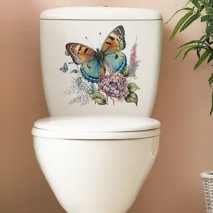 Hand-Drawn Butterfly Floral Wall Stickers, Bathroom Sink Toilet Lid Decoration, Waterproof Self-Adhesive Art, Home Decor, Bathroom Decorations