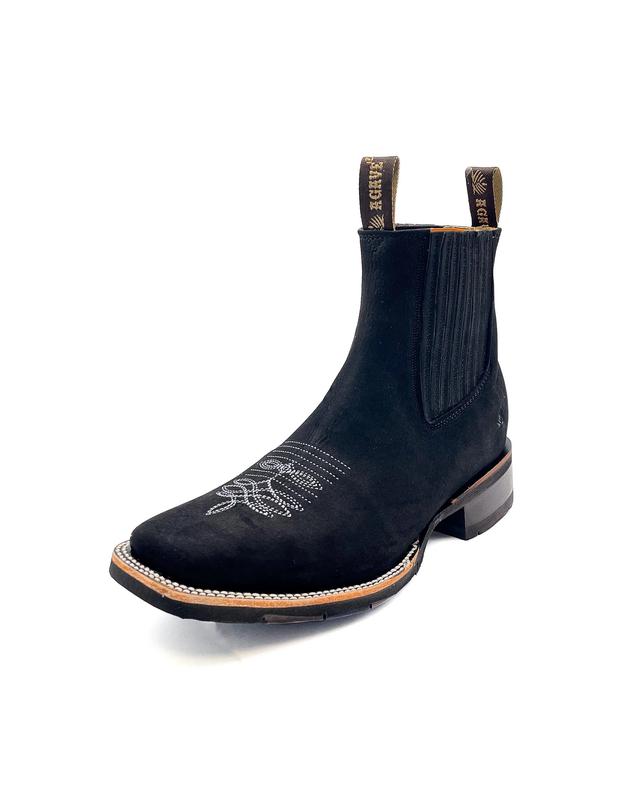 Handcrafted Men's Cowboy Ankle Boots/ Chelsea Boots Square toe/ Square Toe Half Boots Botines Vaqueros Charro Black