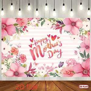 1pc 2D Flat, Happy Mother's Day Photo Background - White Light Red Flowers Carnation Leaves Love Decorations - Polyester Fabric - Family Party Supplies - 152.4×/213.36×/243.84×