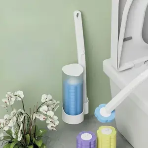 Disposable Toilet Brush Complete Set With Storage Rack And Replacement Heads Efficient Sanitary Cleaning Tool Suitable For Home Dormitory Hotel Bathroom Daily Use-MM1