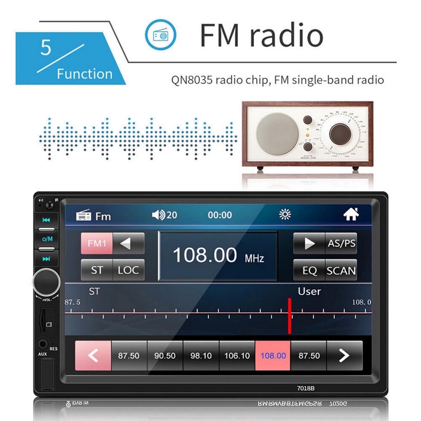 7" Double 2DIN Car Stereo Radio MP5 Player Touch Screen Bluetooth USB AUX TF For Apple & Android