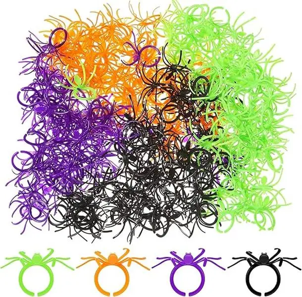 Halloween Spider Rings Bulk, Plastic Spider Toy Rings for Kids, Trick or Treat Bag Fillers, Classroom Rewards, Party Favors, Halloween Party