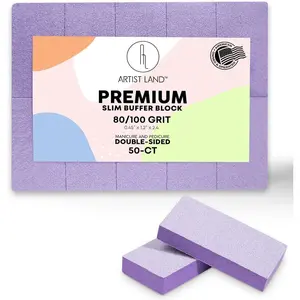 Slim Purple Buffer Set – (80/100 Grit) - 50 Ct- Professional Grade Salon Quality Nail Buffing Blocks Pack for Pre-Application of Polish, Gel, Acrylic, Double-Sided Nail Buffer Blocks
