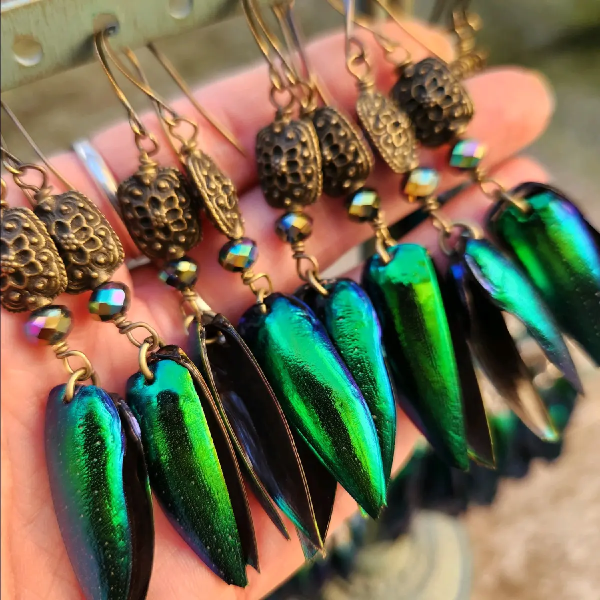 Jewel Beetle Wing Earrings