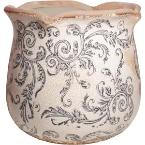 Ceramic Pots for Plants, Vintage Plant Pot with Drainage Hole, 6.11in. Planter for Indoor Plants, Crackle Glaze Finish Flower Pot, Perfect Tuscan Ceramic Planter for Gardening, Gray Swirls