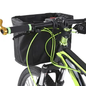 1Pc Detachable Black Bike Handlebar Basket, Multi-Purpose Polyester Front Bag for Mountain Bikes, Pet Carrier, Shopping Tote, and Commuting