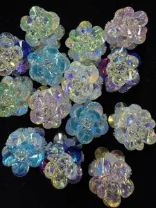187 5PCS Iridescent Crystal Flower Beads Set | Colorful Clear Floral Charms for DIY Pens & Phone Charms