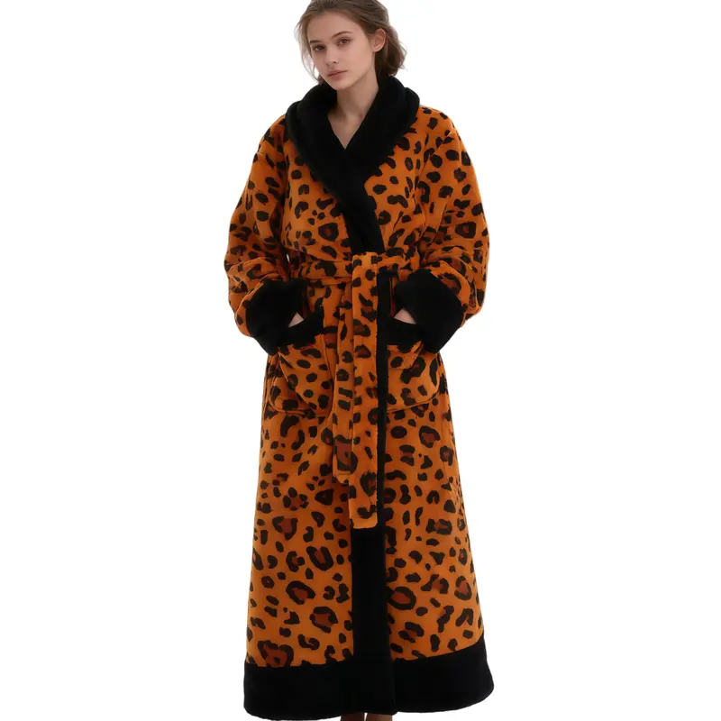 brown leopard print dressing gown JASMINE ROSE PLUSH LEOPARD DRESSING GOWN ROBE - SO SOFT! – Vintage Clothing  & Fashions main image 1