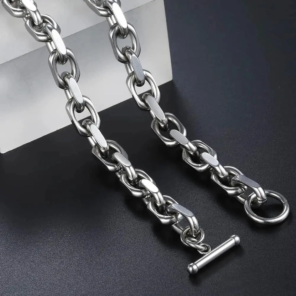 Trendy 9mm Stainless Steel Cable Link Chain charm Necklace for Men Woman Toggle Clasp Fashion Jewelry 18-26 inch