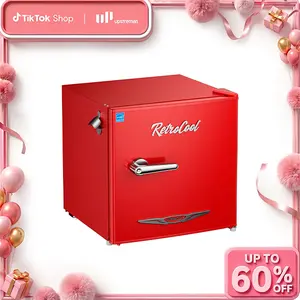 Upstreman retro mini fridges 1.7 Cu.Ft Classic Metal Handle Side Bottle Opener Adjustable Thermostat Energy Saving Compact Refrigerator for Office Bedroom Dorm FR17 Pro Freezer Mini Refrigerator pantry drink fridge skincare fridge