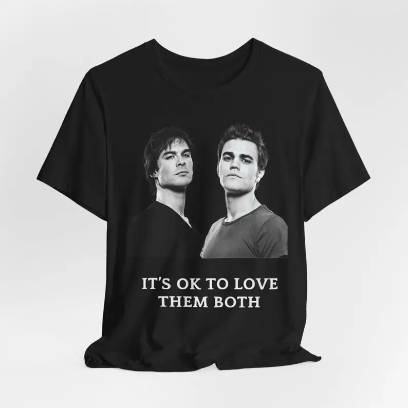 Black T-shirt it’s ok to love them both Tvd group outfits