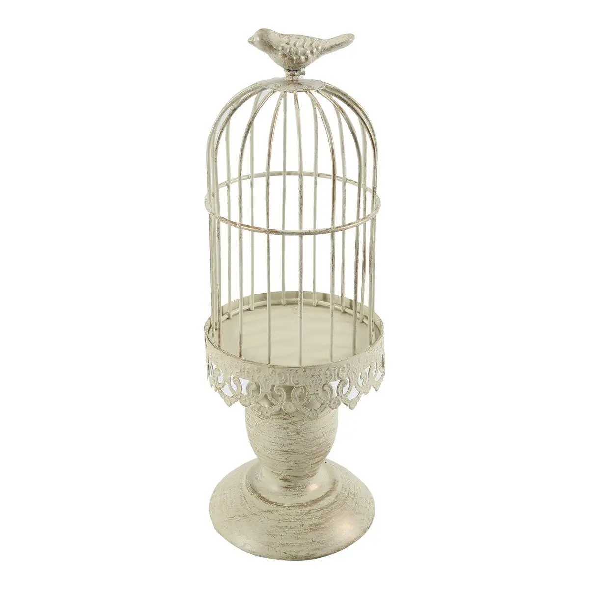 White Vintage Metal Candle Holder, Decorative Bird Cage Centerpiece for Wedding Table Decor, Party & Home, Housewarming Gift, Small