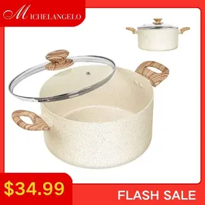 MICHELANGELO Stock Pot with Lid, Nonstick Soup Pot Induction Cooking Pot White Granite, Non Stockpot with Stay-cool Handle Aluminium Cookware