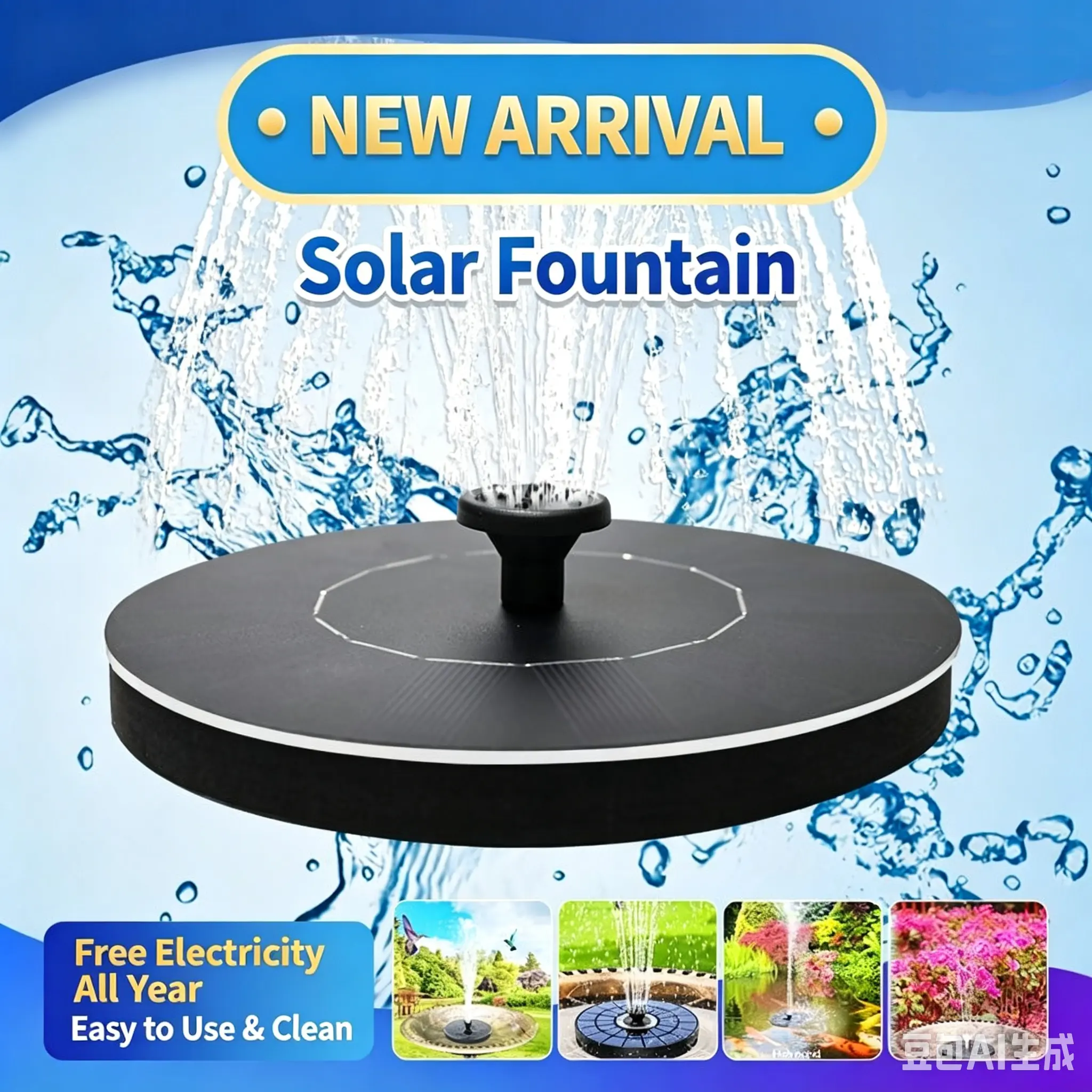 Solar Powered Floating Fountain with Spray Function, Auto Circulating Water Feature for Garden, Fish Pond & Rockery