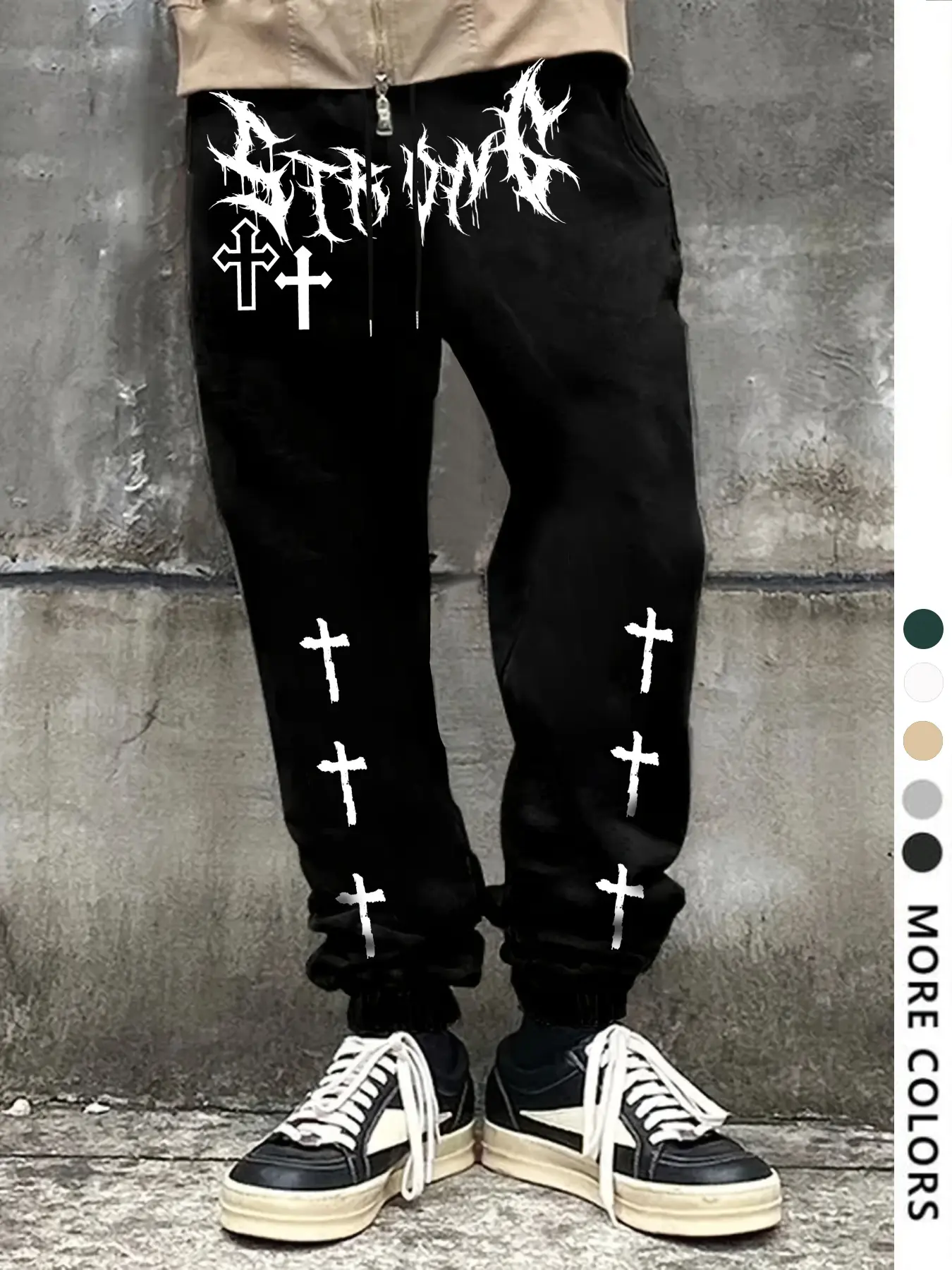 Men's Casual Sports Pants, Christian Cross Print Sweatpants, Drawstring Hem Loose Fit, All-Season Men's Clothing