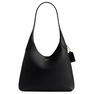 COACH Brooklyn 28 Logo Snap-Clasp Hobo Bag for Women – Textured Leather in Brass and Black