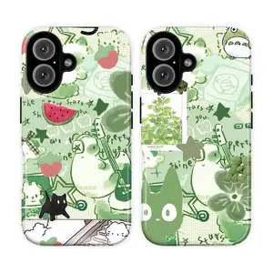 Kawaii Green Cartoon Phone Case – Cute Cat & Nature Aesthetic Cover For iPhone 17 16 15 14 13 12 11 Pro Max Plus Air & Galaxy S22 23 24 25 The Best Halloween Gifts Fans Phone Case Cover