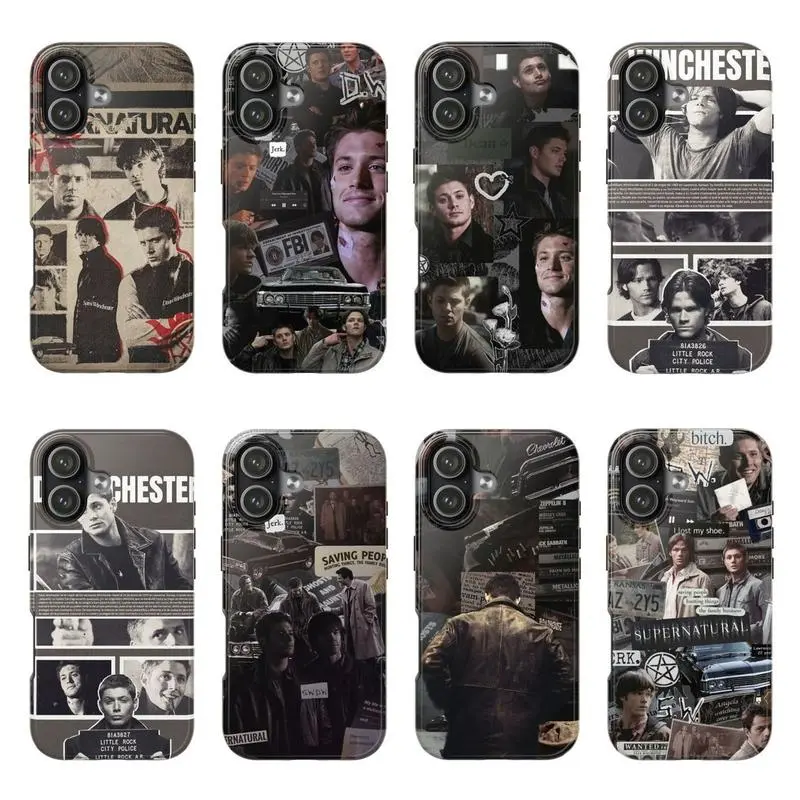 Supernatural Dark Tone Tough Phone Case, Movie Character Collage Design Case Cover Suitable for iPhone 17-11 Pro Max/Plus and  Samsung Galaxy S23-25