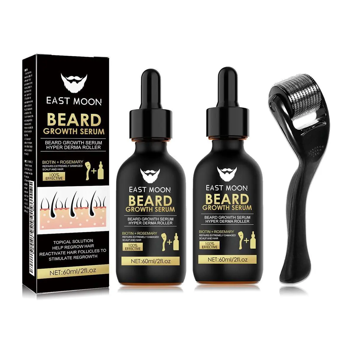 Father's Day Gift 2PCS Beard Growth Serum & Beard Massage Derma Roller, 2 Counts/set Beard Care Accessories for Strengthening Beard, Beard Care Product & Tool for Men Daily Use, Comfort Hair Care Supplies, Lightweight, Nutritious Oil for Beard Care