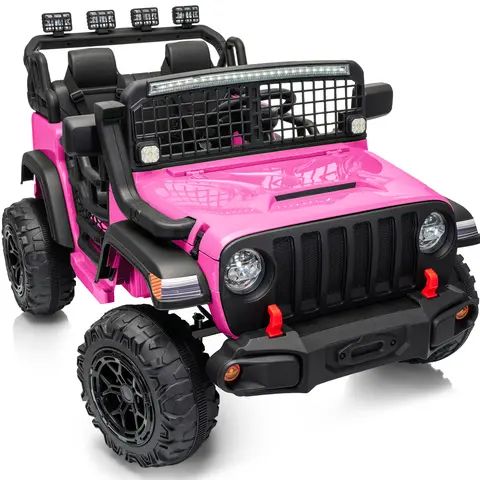 Outfunny 24V/12V Kids Ride-on Truck - 2-Seater 4WD/2WD 4x200W Motor Electric Toy Car for Ages 3-6, w/ Parental Remote, Music Player, Headlights, Rear Searchlights, Lockable Doors, Seat Belts, Battery Level Display