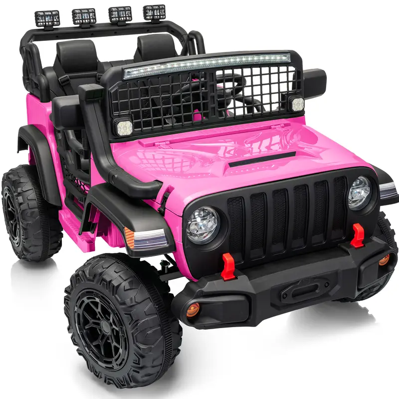 Outfunny 24V/12V Kids Ride-on Truck - 2-Seater 4WD/2WD 4x200W Motor Electric Toy Car for Ages 3-6, w/ Parental Remote, Music Player, Headlights, Rear Searchlights, Lockable Doors, Seat Belts, Battery Level Display,familyfun