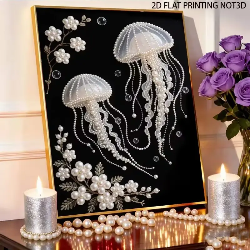 DIY Pearl Painting Kit, Craft, 2D Flat Printing, Size 30x40cm, Luxury Elegant Design, Self-Adhesive Pearls, Pearl Embellishment, Home Decor, Decorative Art, New House Gift