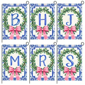 Chinese Garden Flag, Initial Name Flag, Chinese and Butterfly Knot Flag, Poplar Wreath, Courtyard Family Surname Flag, 12x18 inches, suitable for outdoor decoration, home and scene decoration in spring, Easter, summer and festivals, excluding flagpoles