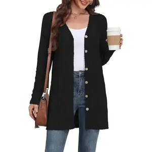 Women's Long Sleeve Lightweight Cardigan Sweaters Fall 2025 Open Front Casual Cardigans with Pockets Soft Brushed Fabric & Button Details for Travel & Work