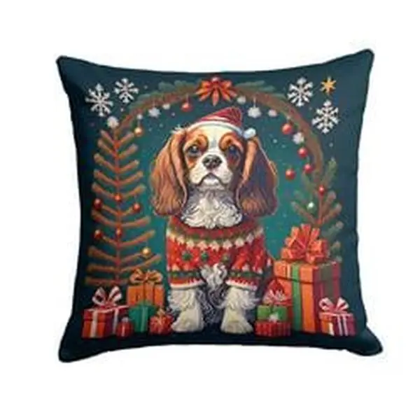 14 x 14 in. Unisex Cavalier King Charles Spaniel Christmas Fabric Decorative Pillow