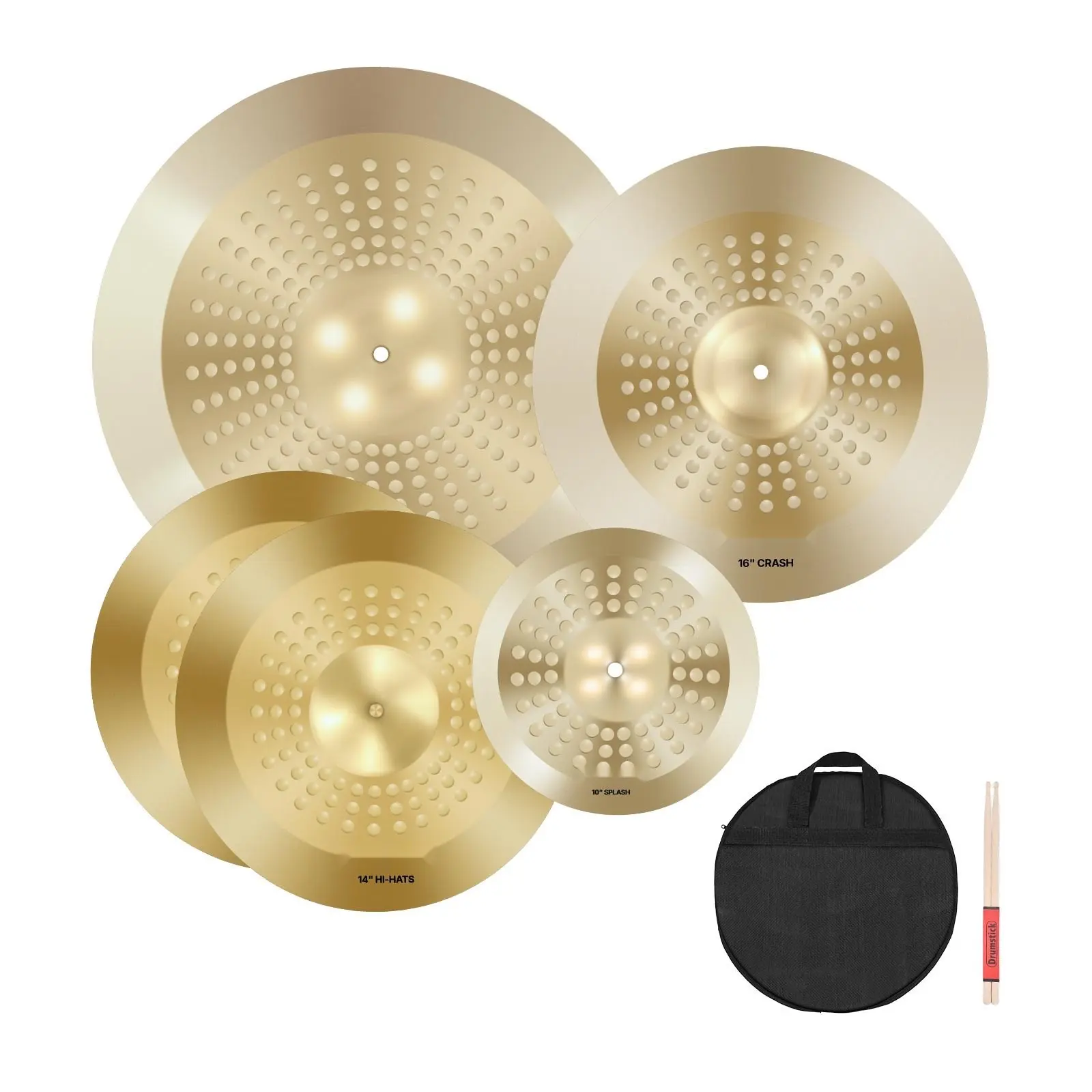 4-Piece Cymbal Pack for Drum Set Including 10-Inch, 14-Inch, 16-Inch and 20-Inch Cymbals, Bronze Alloy With Bright Tone, Great For Practice, Studio Recording, and Live Performances, Durable Build, Easy Mounting and Playability