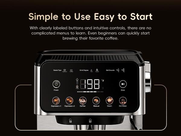 ecozy 2-in-1 Espresso Machine - LED Touch Screen, 20 Bar Pump, Home Coffee Bar, All in One with Drip Coffee, Hot Water and Milk Frother,  Stainless Steel Coffee Maker, Brezzano Core Series Coffee Machine for Cappuccino, Latte, Americano, tiktokshopsp summ