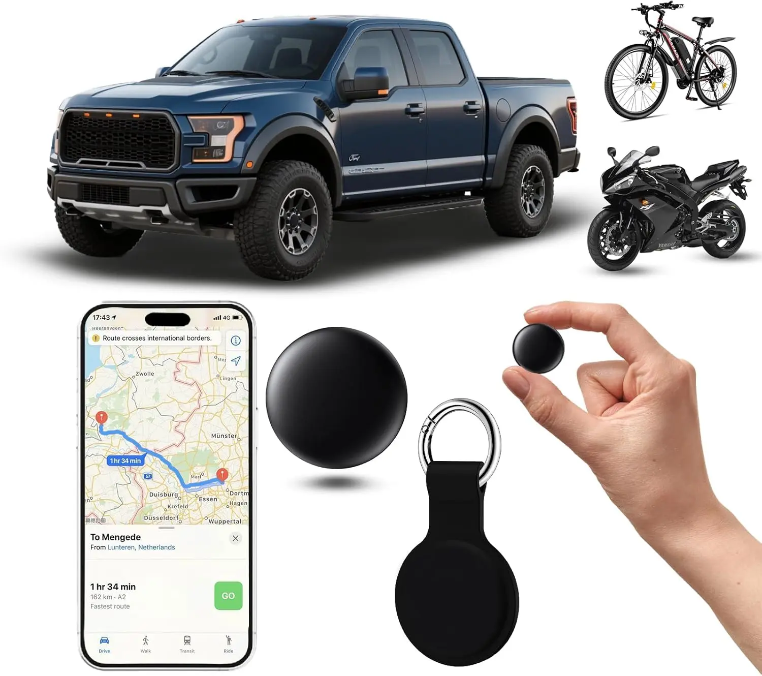 Mini GPS Tracker for Vehicles No Monthly Fee,GPS Car Tracker,Hidden Car Tracker with Magnetic Case,Real Time Car GPS Tracker Work with Apple Find My(iOS Only) (Black) fathersdaygift