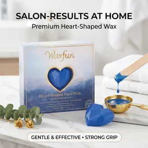 Waxfun Heart-Shaped Hard Wax for Hair Removal - Silky Smooth Skin Care Gift Box, Gentle Formula for Face, Bikini & Body, Salon Results at Home (12oz, 10 Spatulas)