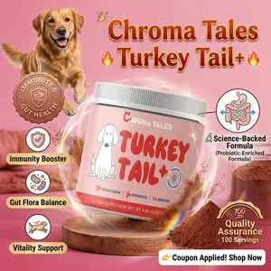 CHROMATALES Turkey Tail Mushroom Dog Food Topper - Bacon Flavor Grain Free Puppy & Senior Supplement, 100 Servings | Organic Immune Defense, Gut Health & Probiotics, Natural Allergy & Lipoma Relief