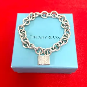 Pre-owned Tiffany & Co. Sterling Silver 925 (Ag925) Small Leather Goods TIFFANY&Co. Lock Silver Bracelet