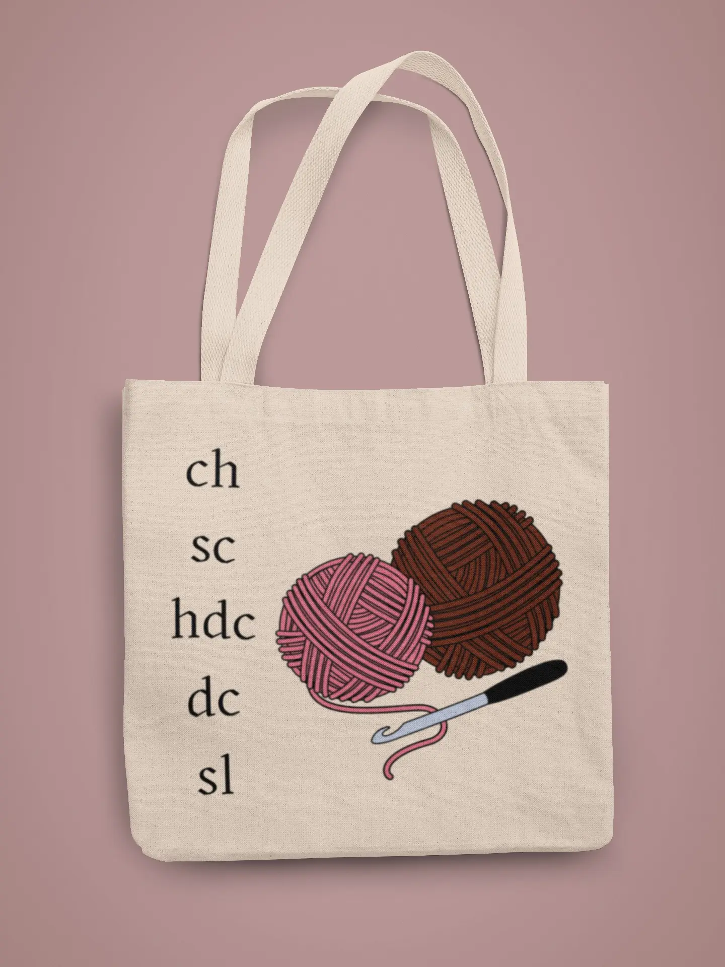 Crochet Stitch Tote Bag - Yarn Lover's Essential with Classic Abbreviations & Cozy Yarn Hook Graphic Durable Cotton Canvas for Craft Circles & Daily Use